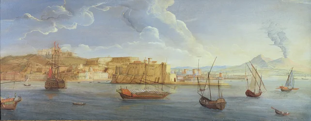 Vista de Nápoles com o Castel dell&39;Ovo e o Vesúvio ao fundo (guache sobre velino)